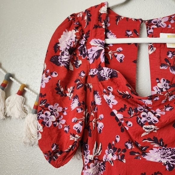 Anthropologie Maeve Mavis Puff Sleeve Floral Midi Dress Orange Boho Cottage 4 - Picture 6 of 14